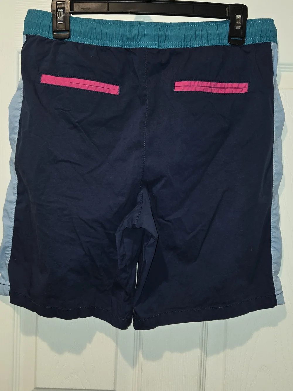 wonder nation Navy Cargo Shorts with Teal Waistband and Pink Pocket Flaps